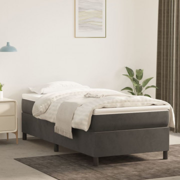 Pat box spring cu saltea, gri închis, 90x200 cm, catifea - Img 1