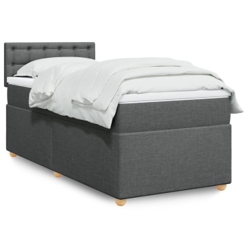 Pat box spring cu saltea, gri închis, 90x200 cm, textil - Img 1