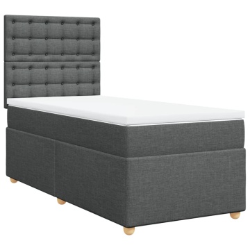 Pat box spring cu saltea, gri închis, 90x200 cm, textil - Img 2