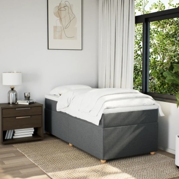 Pat box spring cu saltea, gri închis, 90x200 cm, textil - Img 3