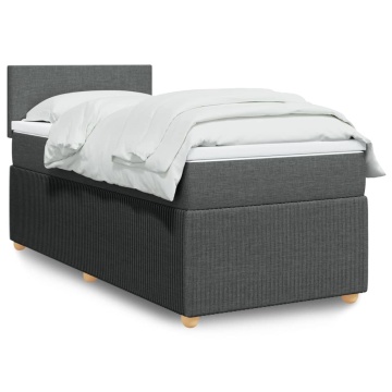 Pat box spring cu saltea, gri închis, 90x200 cm, textil - Img 1