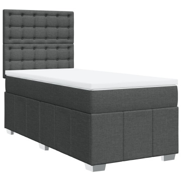 Pat box spring cu saltea, gri închis, 90x200 cm, textil - Img 3