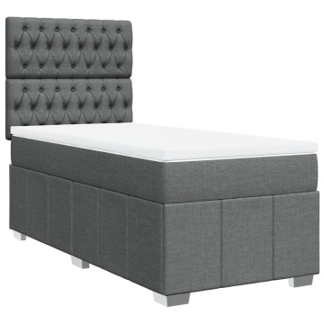 Pat box spring cu saltea, gri închis, 90x200 cm, textil - Img 2