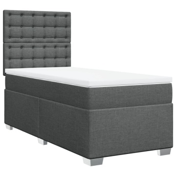 Pat box spring cu saltea, gri închis, 90x200 cm, textil - Img 2