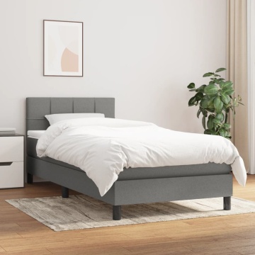 Pat box spring cu saltea, gri închis, 90x200 cm, textil - Img 1