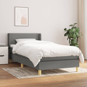 Pat box spring cu saltea, gri închis, 90x200 cm, textil - Img 1
