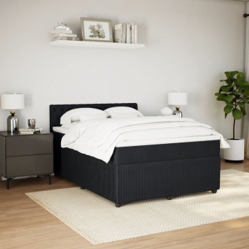 Pat box spring cu saltea, negru, 140x190 cm, catifea - Img 3