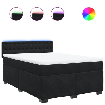 Pat box spring cu saltea, negru, 160x200 cm, catifea - Img 2