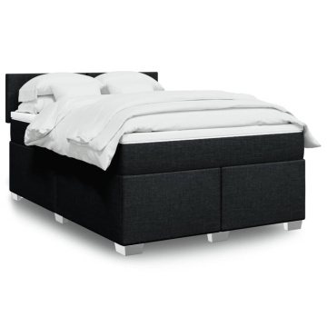 Pat box spring cu saltea, negru, 160x200 cm, textil - Img 1