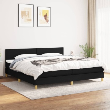 Pat box spring cu saltea, negru, 200x200 cm, textil - Img 1