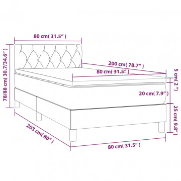 Pat box spring cu saltea, negru, 80x200 cm, textil - Img 6