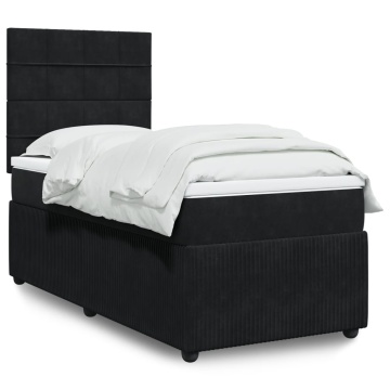 Pat box spring cu saltea, negru, 90x190 cm, catifea - Img 1