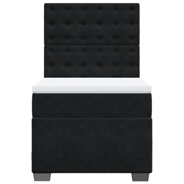 Pat box spring cu saltea, negru, 90x190 cm, catifea - Img 4