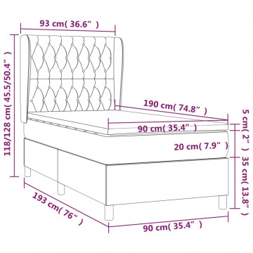 Pat box spring cu saltea, negru, 90x190 cm, textil - Img 6