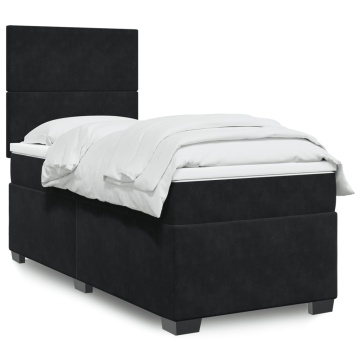 Pat box spring cu saltea, negru, 90x200 cm, catifea - Img 1