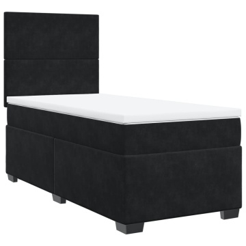 Pat box spring cu saltea, negru, 90x200 cm, catifea - Img 2