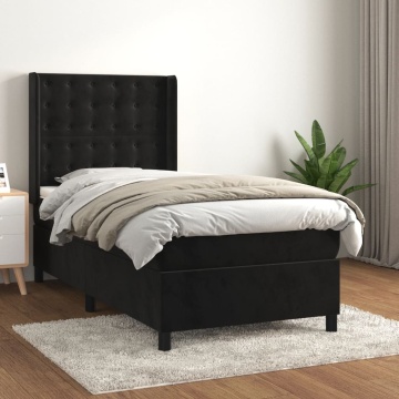 Pat box spring cu saltea, negru, 90x200 cm, catifea - Img 1