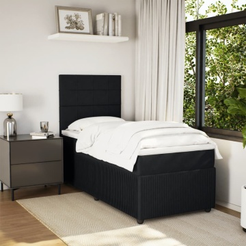 Pat box spring cu saltea, negru, 90x200 cm, catifea - Img 3