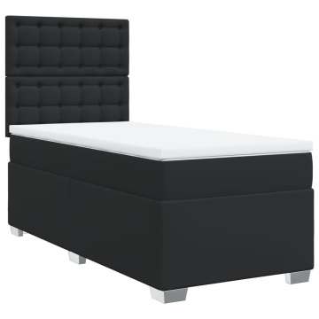 Pat box spring cu saltea, negru, 90x200 cm, piele ecologică - Img 2