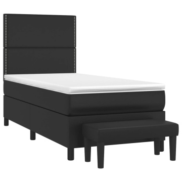 Pat box spring cu saltea, negru, 90x200 cm, piele ecologică - Img 3