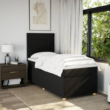 Pat box spring cu saltea, negru, 90x200 cm, textil - Img 3