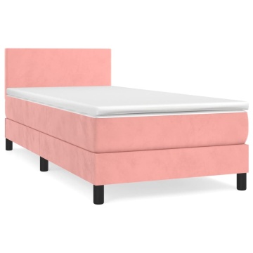 Pat box spring cu saltea, roz, 100x200 cm, catifea - Img 2