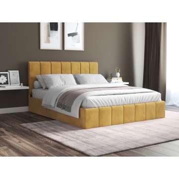 Pat Cozy cu saltea, 140x200 cm, galben, suport saltea din PAL - Img 1