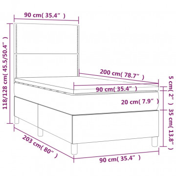Pat cu arcuri, cu saltea și LED, negru, 90x200 cm, piele eco - Img 7