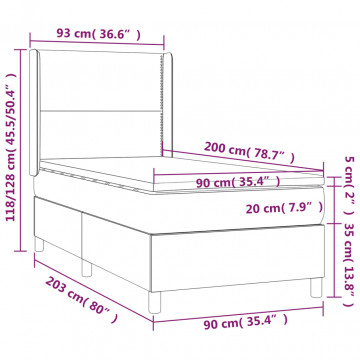 Pat cu arcuri, cu saltea și LED, negru, 90x200 cm, piele eco - Img 7