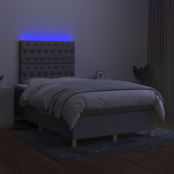 Pat cu arcuri, saltea și LED, gri deschis, 120x200 cm, textil - Img 4