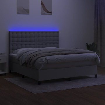 Pat cu arcuri, saltea și LED, gri deschis, 160x200 cm, textil - Img 4