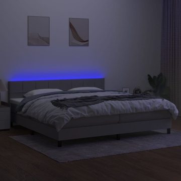 Pat cu arcuri, saltea și LED, gri deschis, 200x200 cm, textil - Img 4
