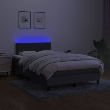 Pat cu arcuri, saltea și LED, gri închis, 120x200 cm, textil - Img 4
