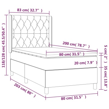 Pat cu arcuri, saltea și LED, gri închis, 80x200 cm, textil - Img 7