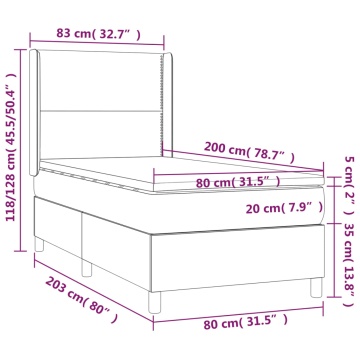 Pat cu arcuri, saltea și LED, gri închis, 80x200 cm, textil - Img 7
