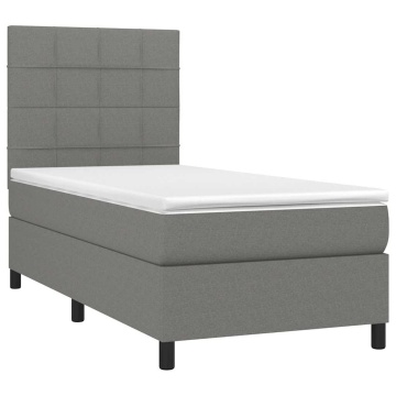 Pat cu arcuri, saltea și LED, gri închis, 80x200 cm, textil - Img 3