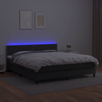 Pat cu arcuri, saltea și LED, negru, 160x200cm, piele ecologică - Img 4