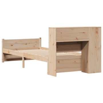 Pat cu bibliotecă fără saltea, 75x190 cm, lemn masiv de pin - Img 5