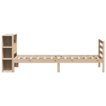 Pat cu bibliotecă fără saltea, 75x190 cm, lemn masiv de pin - Img 8