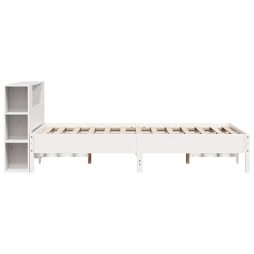 Pat cu bibliotecă fără saltea, alb, 120x190 cm, lemn masiv pin - Img 8