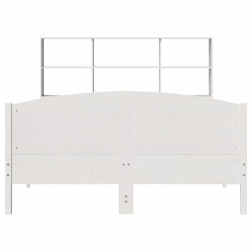 Pat cu bibliotecă fără saltea, alb, 120x190 cm, lemn masiv pin - Img 4