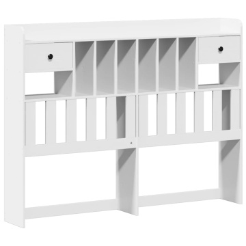 Pat cu bibliotecă fără saltea, alb, 160x200 cm, lemn masiv pin - Img 6