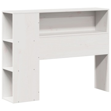 Pat cu bibliotecă fără saltea, alb, 75x190 cm, lemn masiv pin - Img 5