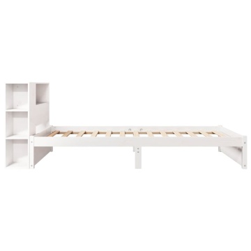 Pat cu bibliotecă fără saltea, alb, 75x190 cm, lemn masiv pin - Img 8