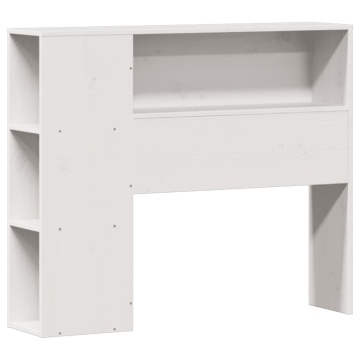 Pat cu bibliotecă fără saltea, alb, 90x190 cm, lemn masiv pin - Img 6