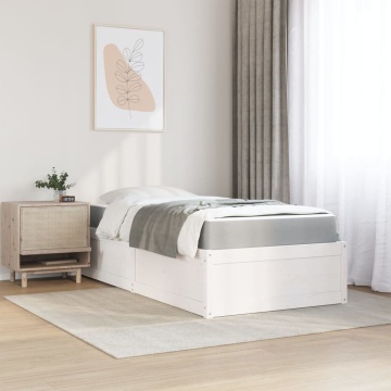 Pat cu saltea, alb, 90x190 cm, lemn masiv pin - Img 3