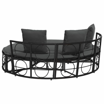 Pat de lounge pentru exterior fără baldachin Poly Rattan negru - Img 7