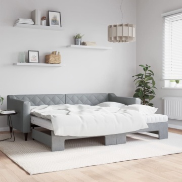 Pat de zi cu extensie și saltele, gri deschis 90x200 cm textil - Img 1