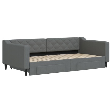Pat de zi cu extensie și sertare, gri închis, 100x200 cm textil - Img 3