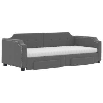 Pat de zi cu extensie și sertare, gri închis, 90x200 cm textil - Img 3